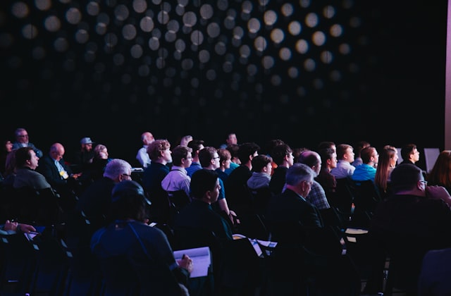 People talking at a business networking event